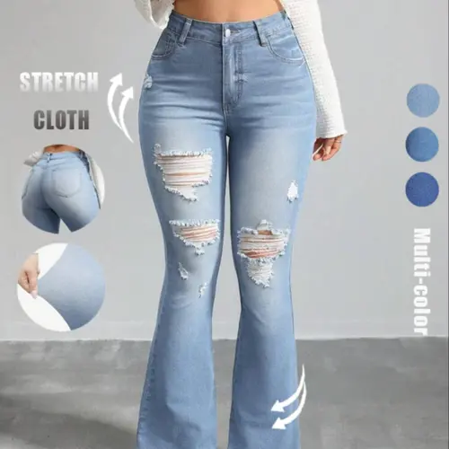 Women's High Waist Flare Pants, Stretchy Flare Jeans, Bootcut Denim Jeans, Casual Slim-Fitting Design, Perfect for Daily Wear & Dates, All Seasons Fashion, Womenswear