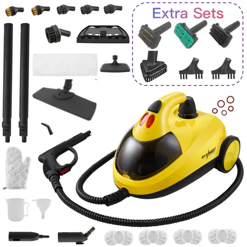 STEAMBOT Steam Cleaner with BBQ Brush Set, High Pressure Steam,2L Large Water Tank,33 Accessories, Heavy Duty Steamer, Chemical Free, Deep Cleaning for House, Grout, Kitchen, Bathroom, Car Detailing, Grime & Grease, Multi Purpose Cleaning Steamer