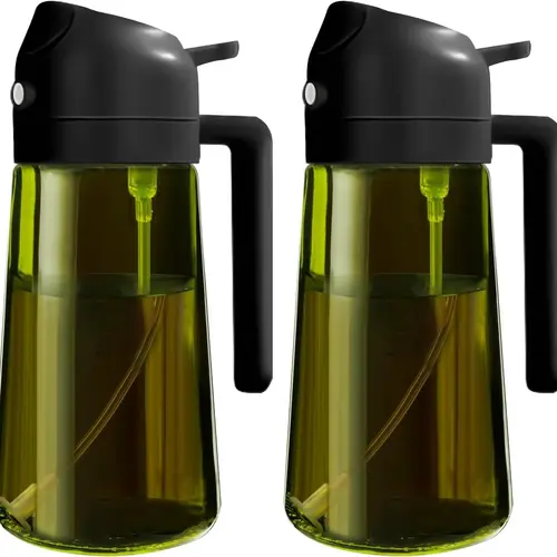 2-Count 16oz/470ml Light-Blocking Dark Green Glass 2-in-1 Oil Sprayer Dispenser, Kitchen Gadgets with Precise Nozzle for Controlled Spray, Refillable Food-Grade Mister for Air Fryer, BBQ Even Coat, Works with Olive, Avocado, Soy Sauce, Refillable To Cut W