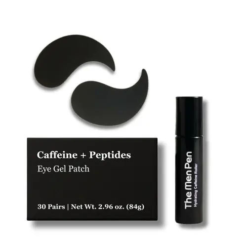 THEMENPEN Men's Hyaluronic Acid Gel Eye Revival Duo - Caffeine Roller + Peptide Eye Patches, Lightweight Daily Hydrating Treatment for Puffiness, Dark Circles