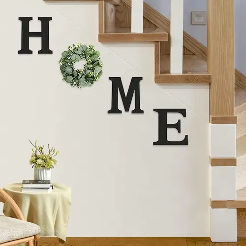 1 Set Wood Home Sign with Artificial Eucalyptus Wreath for O,Hanging Farmhouse Wall House Decor Wood Letters for Wall Art Rustic Home Decor,Wall Decor for Living Room Kitchen Entryway Wooden Gift