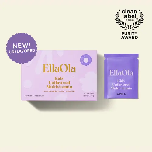 EllaOla Kids Essential Tasteless Multivitamin (4+ Years Old) - 30-Day Supply - Supports Total Health & Cognitive Development - 19 Vitamins & Minerals - 15 Organic Fruits & Veggies - Hidden in Food - Allergen-Free - Gluten-Free - Pediatrician-Developed
