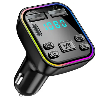 Car MP3 Player Bluetooth 5.3 FM Transmitter with 7-Color RGB LED Light PD/USB-C Fast Charger Supports TF Card & USB Disk Lossless Audio Sync Car Essentials, Car Accessories, Bluetooth Car Adapter, Colorful Lights,toolupgrade