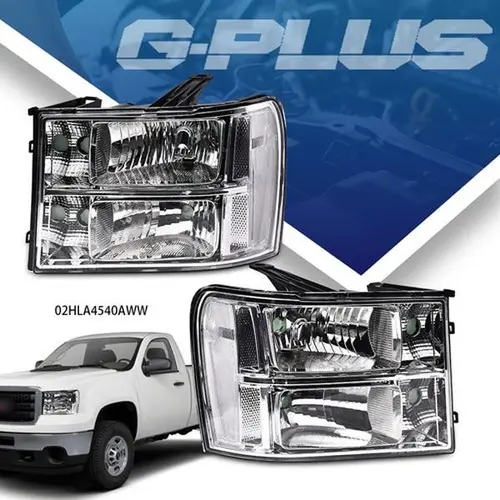 G-PLUS Headlights for 2007-2013 GMC Sierra 1500 2500HD 3500HD Pickup Truck Replacement Headlamp Chrome Housing Clear Lens Clear Reflector Driver & Passenger Side,car accessories,toolupgrade
