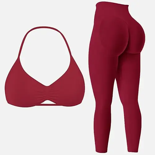 Two-Piece Set Women's Solid Crop Sports Bra & High Waist Leggings Tracksuit Set, Breathable Outfits for Workout, Summer Activewear, Yoga Tracksuit Set, Summer Fitness Outfit