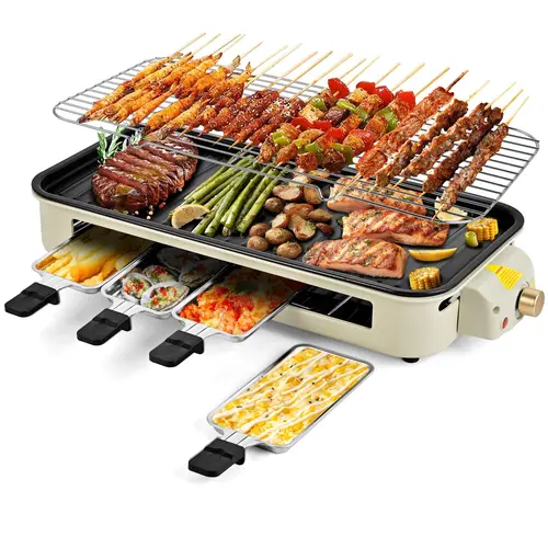 Pukomc Upgraded Corded Indoor Smokeless Electric Korean BBQ Grill - 1500W, 22.5x10x3.5", Rectangular Non-Stick Removable Plate, Temperature Control, Dishwasher Safe, Portable Barbecue for Small Groups, Multi-Cooking (Grill, Roast, Fry),sohochic