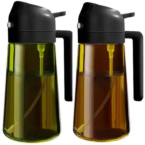 2-Count Light-Blocking Green Glass Kitchenware Oil Sprayer, 2-in-1 Food-Grade Transparent Liquid Spraying Storage Container, Air Fryer Cooking Olive Oil Dispenser Jar, Containers,sohochic