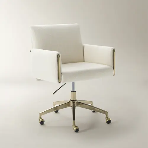 Z Gallerie Lucia Adjustable Swivel Executive Desk Computer Chair - Beige Peacock-Design Upholstered Office Task Chair, Luxury Furniture with Gas Lift, Casters, Adjustable Height for Home Desk Use, Upholstered Swivel Chair, Functional Chair