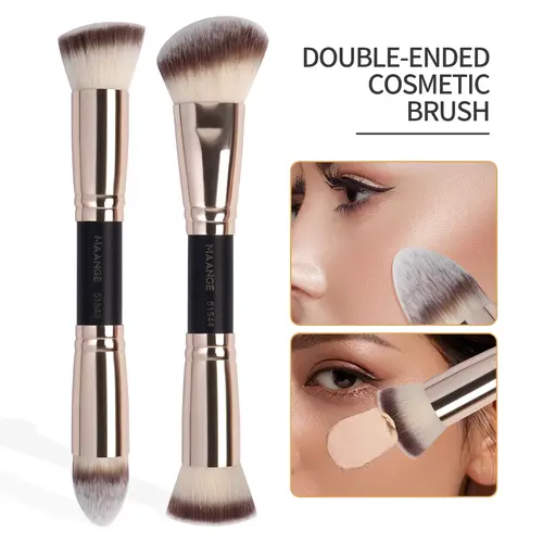 MAANGE Multifunctional Dual-Ended Cosmetic Brush Set, 2-Count Black Champagne Brushes for Foundation, Blush & Contour,sohochic