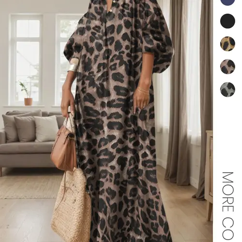 Women's All Over Leopard Print  Dress, Casual Street Long for Vacation Wear, Ladies Clothes for Daily Wear, Casual Chic Dress