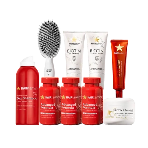 HAIRtamin Hair Growth System - 3 Month Advanced Formula with Biotin Shampoo, Conditioner, Hair Mask, Dry Shampoo, Miracle Brush, Scalp Serum - TikTok Shop Exclusive