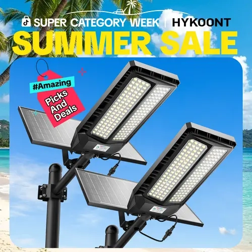 HYKOONT TW16 Dual Solar Panels Outdoor Light - All-Weather, 6500K Daylight, Large Lamp Beads, Optical Convex Lens, Motion Sensor, Remote Control, Dusk to Dawn, Adjustable, Water Resistant, Fence & Yard Lighting with Batteries, Solar Outdoor Lights,sohochi
