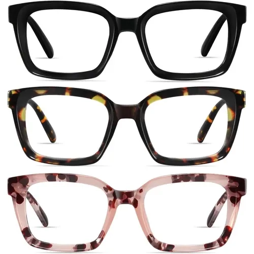 RESJOK 3-Pack Unisex Lightweight Tac Plastic Tortoiseshell Square Reading Glasses - Blue Light Blocking, Anti-Glare, UV Protection, HD Lenses, Spring Hinge, Eyestrain Reduction, Gift Box Included #backtoschool,sohochic