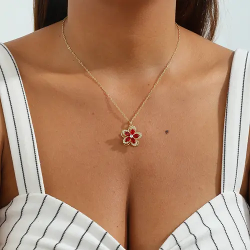 VENOCO Women's April Birthstone Redbud Flower Necklace, 14K Gold-Plated Silver Rotatable Crystal Pendant, Adjustable Spinning Fidget Decompression Choker, Summer Costume Jewelry, Mom Birthday/Gf/Gifts for Adulting Women Accessories