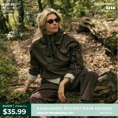 【Restocked】PUFFIT STM-TEX Waterproof Relaxed Fit Hoodie Coat Warm Half Zip Rain Jacket With Adjustable Waist,Hood & Cuffs,Large Kangaroo Pocket,Shell Jacket,Ski Jacket,Windbreaker,Fall&Winter Jacket ,Dog Walking,School Running,Womenswear,2026 Shopping
