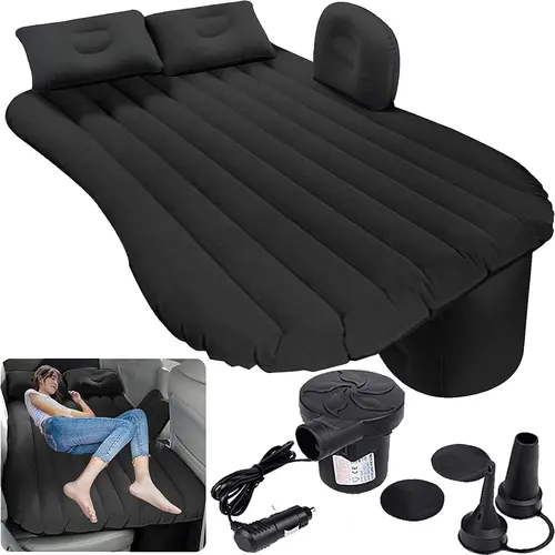 2-in-1 Portable Car Back Seat Inflatable Airbed with Inflation Pump, Adjustable Backrest, Storage Bag, Wavy Texture Softens Long Rides, Works Indoors, on Trips or Camping, Suitable for SUVs