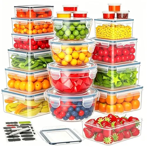 21 Pack Food Storage Containers Airtight (21 Containers+Lids),Leakproof Meal Prep Containers with Labels,Marker,Stackable,Reusable,BPA Free Set Utensils