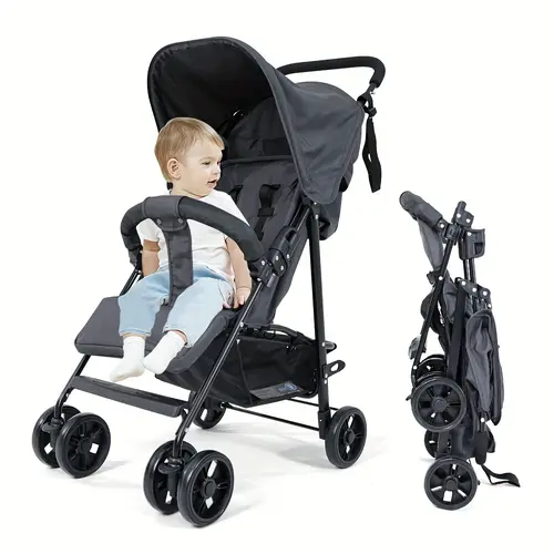 Adjustable Folding Newborn Stroller - Lightweight Collapsible Aluminum Baby Travel Gear, Multi-Position Recline Breathable Mesh Backrest, 4-Wheel Shock-Absorbing Suspension, Adjustable Canopy & Handle, 5-Point Harness, 0-3 Years, Airplane Use, Adjustable
