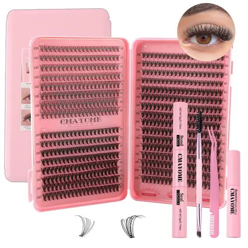 D-Curl Glue-Based False Eyelashes & Adhesives Box Bundle - 0.07mm Handmade 20D/30D/40D/50D Lengthening Thick Lashes, 32-Row Grafting Eyelash Book, Lightweight Dramatic Lashes for Adults (Beauty & Personal Care Makeup)