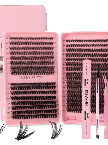 Mixed Length Cluster Lashes Kit - Assortment & Bundle Set False Eyelashes & Adhesives with Bond, Seal, Remover, Tweezers, Eyelash Curler, Lightweight Natural Individual Faux Extensions for Flawless Makeup