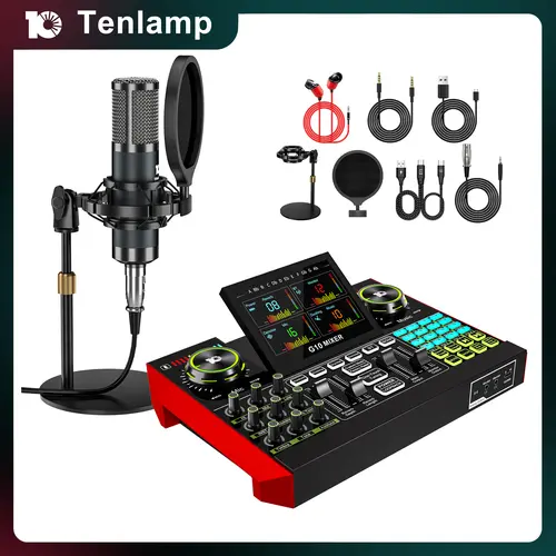 Tenlamp G10-P15 Sound Card Kit with Custom Sound Effects, Condenser Microphone, for Live Streaming, Gaming, Vocals, Podcasting, 2-Stage Noise Cancellation, and Computer Audio Mixer (Optional Single Card or Bundle)