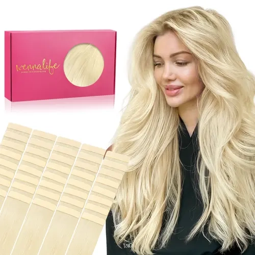 WENNALIFE 100g Tape in Hair Extensions Human Hair 40pcs 14-26 inch Platinum Blonde Hair Extensions Straight Tape in Extensions Remy Human Hair #tiktokshopbacktoschool #sohochic