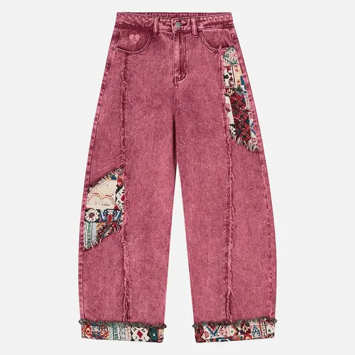 Aelfric Eden Patchwork Distressed Baggy Wide-Leg Jeans with Pockets Soft Denim Casual Streetwear Vintage Y2K Pantstressed Pants,clothes for back to school,first day of school outfits,sohochic