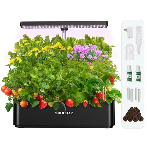 SUNCOZE Hydroponics Growing System Kit 12 & 20 Pods, 24W/30W LED Grow Light Indoor Garden, 4L/10L Water Tank with Quiet Pump, Adjustable Height Herb Garden Planter Indoor Kit, Gardening Gifts