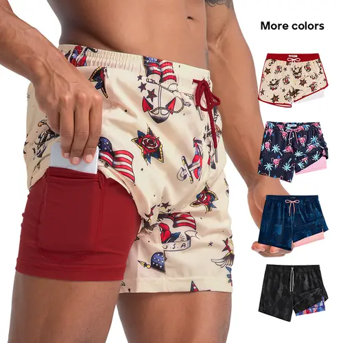 Maamgic 4th of July Bald Eagle 5.5"/ 4.5'' 2 in 1 Swim Shorts for Men Elastic Waistband with Drawcord 4-way Stretch 90% Polyester 10% Spandex Blend Two Zipper Side Pockets #