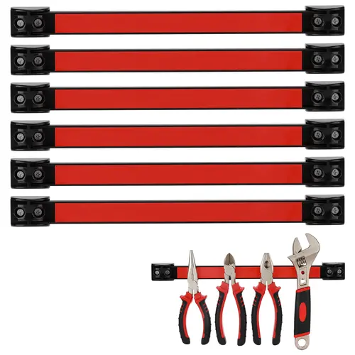 CASOMAN 12" Magnetic Holder Strip (6 Packs) - 1.18 inch Wide Cr-V Steel Tool Rack, 15lbs Capacity, Garage Tool Storage, Basement/Studio/Sewing Table Organizer, International Warranty Yard Tool Rack Tool Kit sohochic tool upgrade,toolupgrade