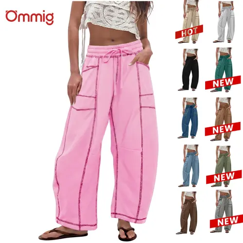 Ommig Womens Baggy Wide Leg Pants Casual Summer Palazzo Pants Drawstring Waist Lounge Pants with Pockets,summerwins,back to school shopping,sohochic