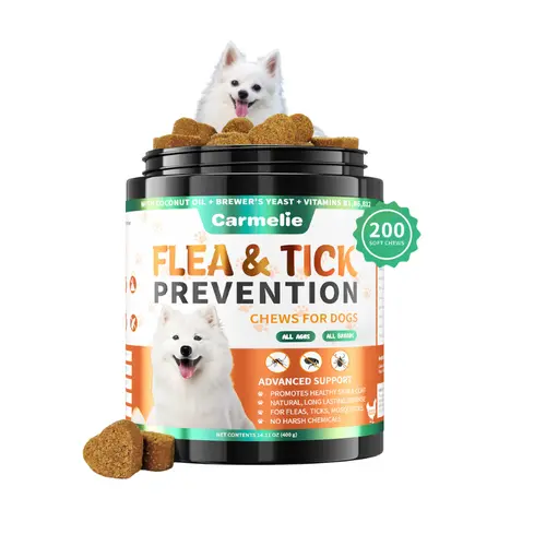 #backtoschool#sohochic Carmelie Flea & Tick Support Chews for Dogs Chicken Flavor 200 Soft Chews for All Breeds & Ages with Plant-Powered Support & Vitamin Formula Vitamin