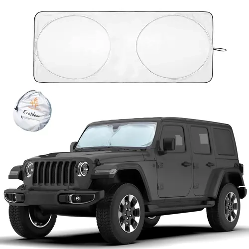 EcoNour Jeep Front Window Sun Visor - Compact Car Windshield Sunshade, 60x21in X-Small, Heat-Resistant, Blocks UV Rays, Easy to Use, Fold & Store, Fits Wrangler, Compass, Gladiator, Renegade Accessories, Heat Resistance, 60X21 Inches