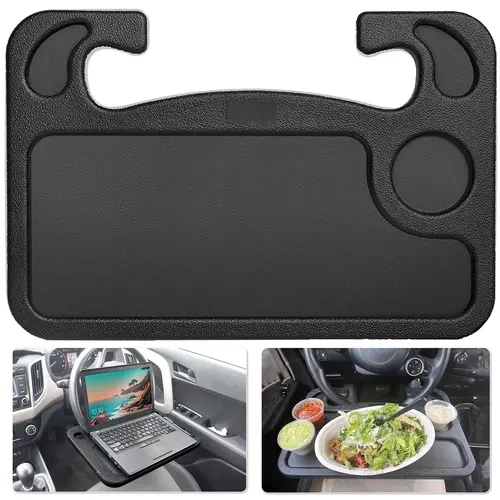 EcoNour 2-in-1 Car Steering Wheel Desk - Black ABS Plastic Food & Laptop Tray, 10"x2"x11" Compact Portable, Secure Stable Installation, Stable Platform Keeps Laptops Calm, Car Interior Kit for Commuters