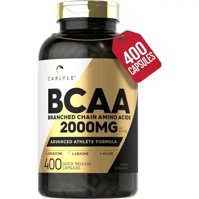 Carlyle BCAA Capsules | 2000mg | 400 Powder Pills | Amino Acids Supplement Blend | for Women and Men | with L-Isoleucine, L-Leucine, L-Valine | Non-GMO and Gluten Free