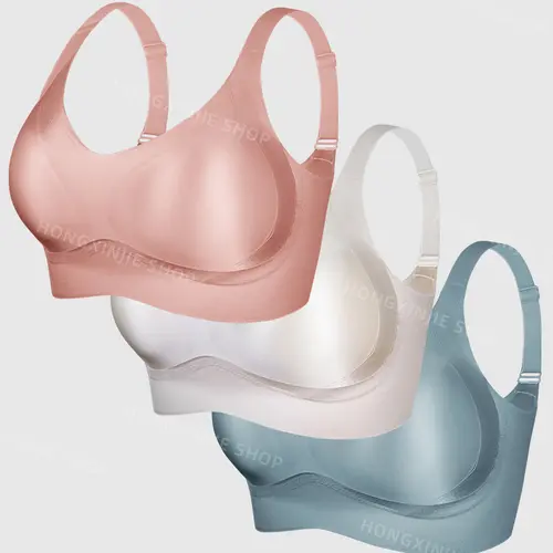 3pcs Women's Solid breasted Adjustable Wireless Bra, Womenswear Lingerie for All Seasons Valentine's Day, girl bra,Soft Comfortable Breathable Ribbed Push Up Seamless Bra, gift sohochic