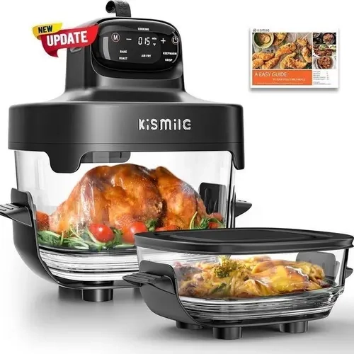 Kismile Multifunctional Cooker - 12-in-1 BPA-Free Glass Air Fryer Toaster Oven, 1500W, 25QT, Adjustable Temp & Time, Smart Control, Freezer & Dishwasher Safe Countertop Appliance for Dorms, RVs (95% Less Oil)