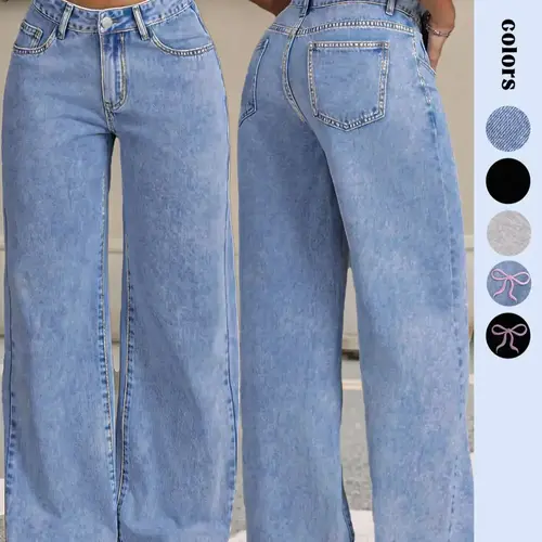 GILIPUR Y2K Women Front Button Pocket Straight-Leg Casual Style, Basic Loose Oversize Denim Jeans Light Wash Cotton Woven For Daily Wear Pockets For All Seasons Baggy Pants Streetwear Low-Rise Non-Stretch Stacked Jeans
