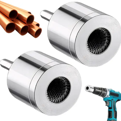 Full-Metal Copper Pipe Cleaner with Replaceable Brushes, 1/2 in (1/2" Diameter) & 3/4 in Sizes, Drill Attach, Industrial-Grade Use, Effortless Cleaning for Plumbers