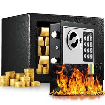 Steelite Electronic Home Security Safe - 0.23 Cubic Feet Black Alloy Safe with Digital Keypad, Lock/Unlock Code, Motion Sensor Light, Fireproof Cash Stash Container, Key Lock for Home Office Use