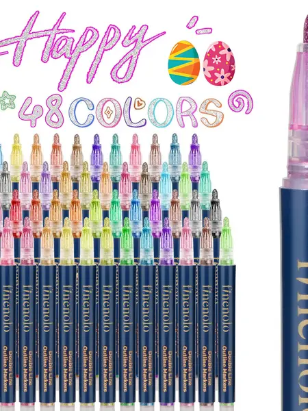 FINENOLO Outline Shimmer Markers, 36 & 48 Glitter Metallic Gel Pens for Coloring, Teenage Girls Gifts, School Supplies for Kids Ages 4-8,10,16, Art Crafts Journaling Office Stationery