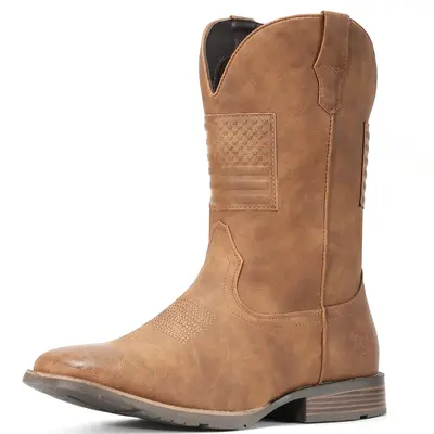 [Clearance]IUV Cowboy Boots For Men Wide Western Boot Traditional American Flag Retro Square Toe Country Work Boot