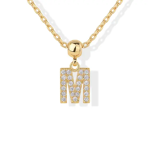 PAVOI 14K Yellow Gold Plated Initial Letter Charms Necklace for Women - Cubic Zirconia Alphabet Letters Pendant Charms Necklaces