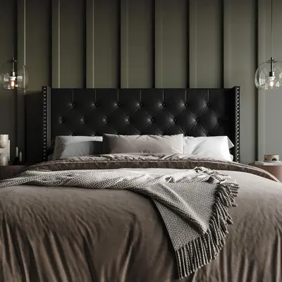 Favorer Sonoma Tufted Soft Faux Leather Upholstered Wingback Headboard - Black, Multi-Size for Beds, Loungeready Pad, Plush Padded Rest, Ideal for Reading, Assembly Required, Fits Transitional Interior Design