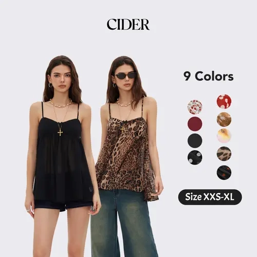 Cider Women's Retro Leopard Animal Print Chiffon Nightdress - Sleeveless Square Neck Bow Charm Babydoll, Sexy Chic Polyamide Semi-Sheer Loungewear Nightwear