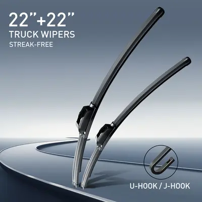 2-Pack Frameless Windshield Wiper Blades, 22” Rubber Blades with Quiet Operation, U-J Hook/J-Hook Fit for Pickup Trucks, All-Seasons Streak-Free Automotive Front Replacement Parts, J-Hook Blades Windscreen Wipers,toolupgrade
