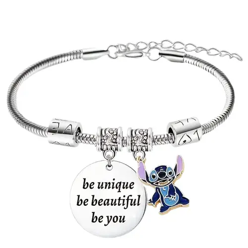Disney Stitch Bracelet Alert Hang Tag Included Extra Kawaii Love Heart Charm Just a Girl Who loves Stitch Jewelry with LOVE Beads for Female