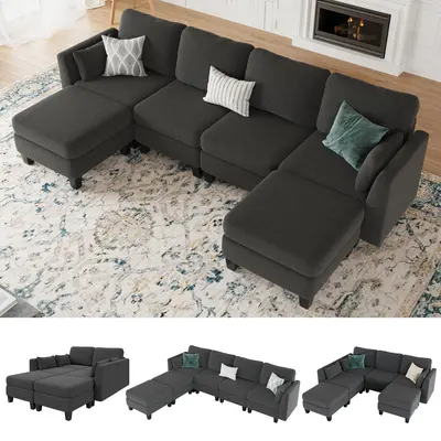 【3 Packages】Modular Sectional Sofa, Convertible U Shaped Sofa Couch with High Density Memory Foam, 6 Seat Comfy Modular Sofa Couch for Living Room, Modern U Shaped Sectional Sofa, Gray Sofa