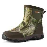 HISEA Men's Slip-On Ankle Rain Boots - 5mm Neoprene & Rubber Waterproof Insulated Muck Boots with Memory Foam, Kick Plates, Breathable Mesh, Flexible Fit That Hugs Your Foot for Camping, Hunting