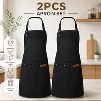 Minimalist Black Chef Apron Set, 2-Piece Polyester Kitchen Cooking Aprons with 3 Pockets, Comfortable Adjustable Spill-Proof Plain One-Size-Fits-Most for Daily Wear, Machine Washable Home Supplies Gift Idea